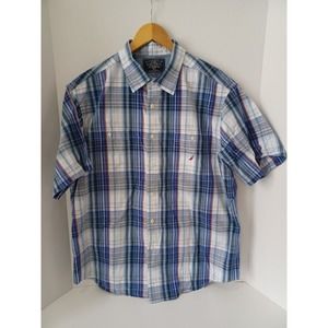 Vintage Nautica Shirt Mens Size XL Blue Plaid Button Front Half Sleeve‎ Casual